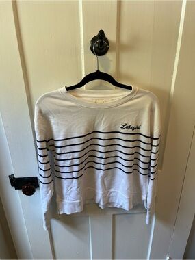 Lake Girl French Terry Stripe Crew Neck Navy Blue / White Small